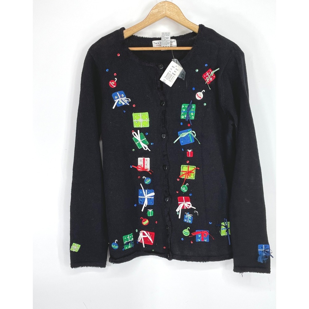 NWT Tiara International Women Christmas XL Cardigan Black Christmas Gift Sequin